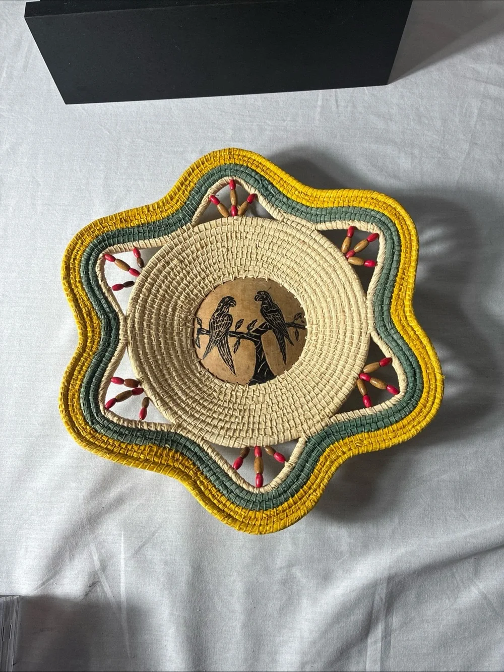 Peruvian Bogart hand woven basket with wall hook 13.5” H